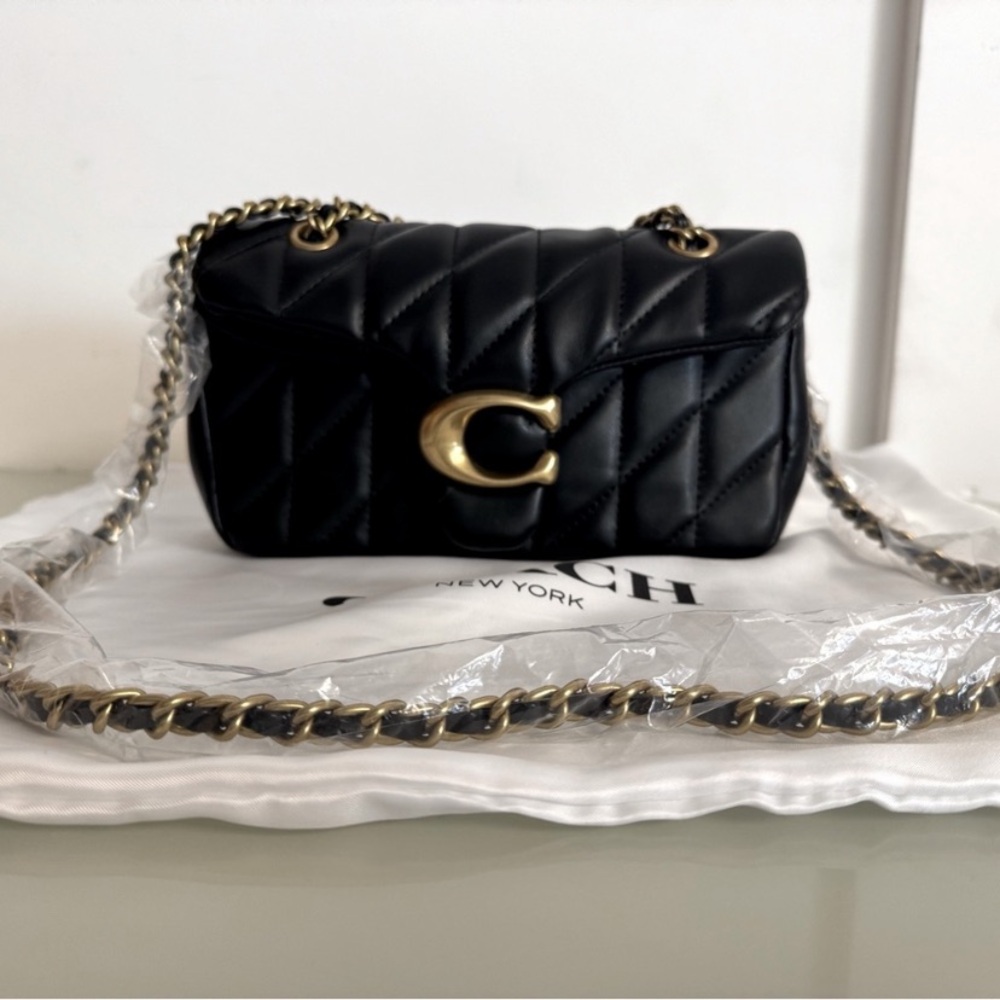 Coach Black Quilted Crossbody Bag with Gold Chain